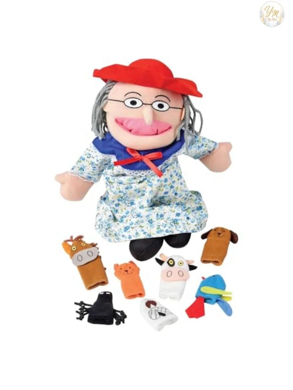 Finger Puppet Set with Plush Old Lady Doll Storytelling Props for Kids
